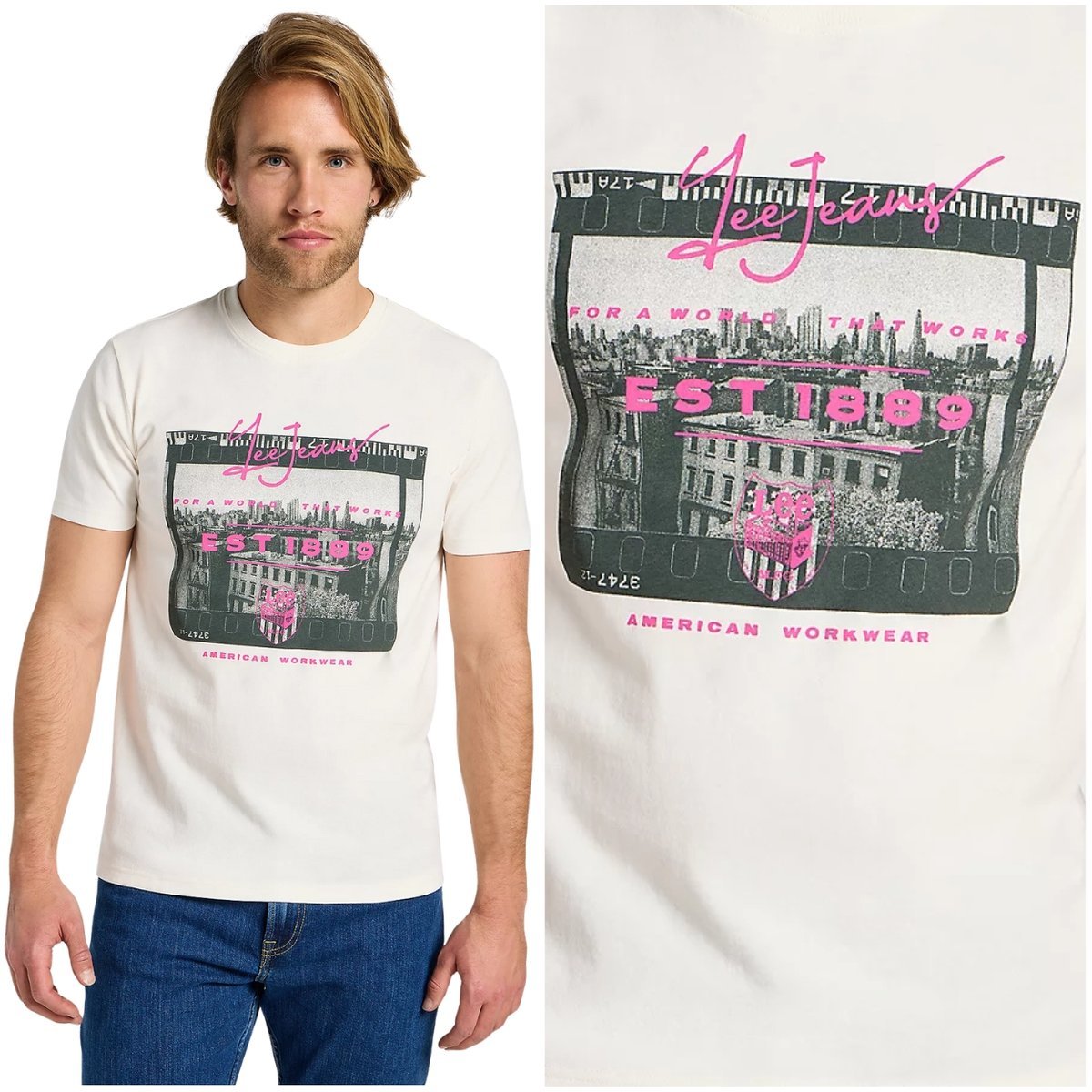 Lee UTILITY ARTIST TEE biały t-shirt bawełniana koszulka z nadrukiem M