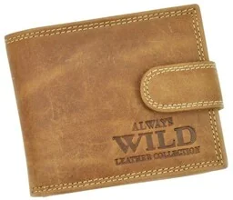 Portfel Męski Skórzany ALWAYS WILD Skóra Licowa Mały Poziomy Z Zapięciem RFID N0035L-CHM/8748 KONIAKOWY 10,5 x 9 x 2 [cm] - Portfele - miniaturka - grafika 1