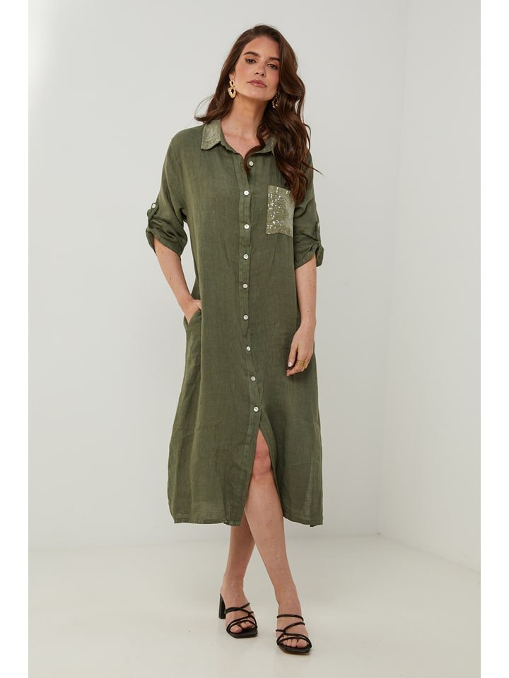 Rodier Lin Lniana sukienka w kolorze khaki