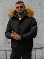 Kurtki męskie - Kurtka zimowa męska z futerkiem czarna OZONEE JS/M2019/392 - Ozonee - miniaturka - grafika 1
