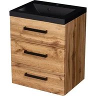 Szafki łazienkowe - Szafka wisząca z czarną matową umywalką 50 cm kolor dąb naturalny 39/3 seria Fokus Loft Gante - miniaturka - grafika 1