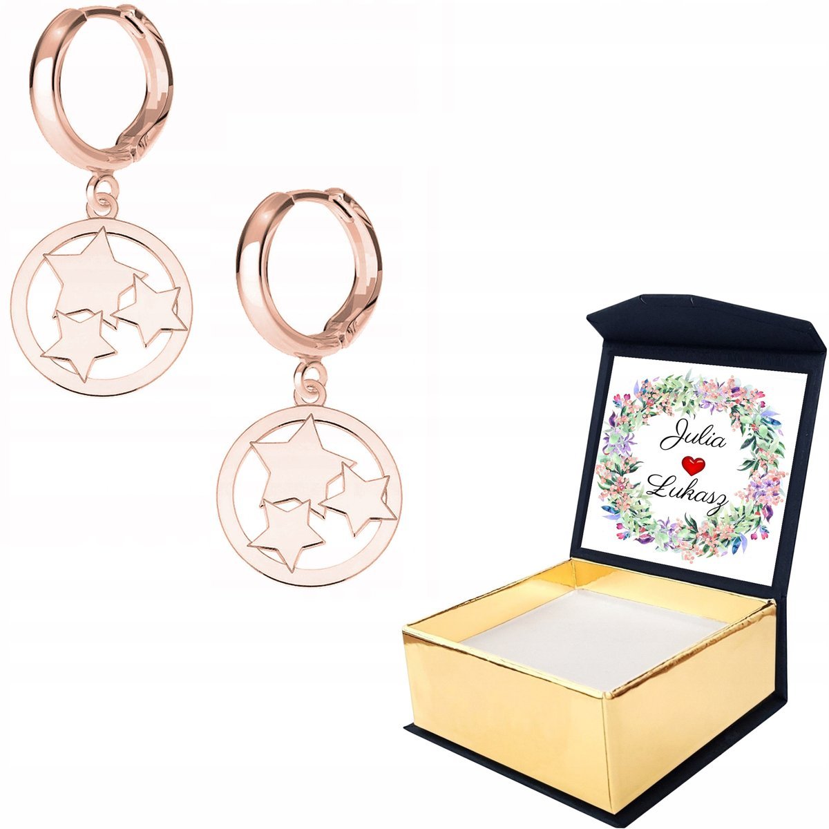 Kolczyki różowe złoto Gwiazda 925 + WŁASNY NADRUK