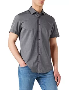 Seidensticker Męska koszula biznesowa - bez prasowania, wąska koszula - krój slim fit - pół rękaw - kołnierz Kent - 100% bawełna, szary (ciemnoszary 37), 41 - Koszule męskie - miniaturka - grafika 1