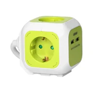 Przedłużacze i rozgałęźniki - Orno Przedłużacz Kostka 4-krotny(Schuko) z ładowarką 2xUSB 1,4m limonkowy - miniaturka - grafika 1