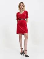 Sukienki - Krótka velvetowa sukienka czerwona - miniaturka - grafika 1