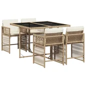 Meble ogrodowe - vidaXL 5-cz. zestaw mebli ogrodowych z poduszkami, beżowy, polirattan - miniaturka - grafika 1
