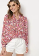 Koszule damskie - Różowa Koszula z Długim Rękawem z Szerokimi Mankietami Zapinana na Guziki Quarae - miniaturka - grafika 1