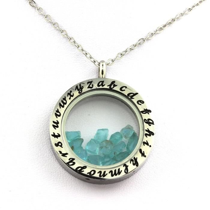 Naszyjnik z surowego apatytu Paraiba - ABIJOUX - Model alfabetu - Kryształ - Stal nierdzewna - Szkło float