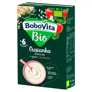 Nutricia BOBOVITA BoboVita Bio Owsianka bezmleczna z ryżem i truskawką po 6. miesiącu, 200g - Kaszki dla dzieci - miniaturka - grafika 1