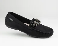 Mokasyny damskie - Mokasyny GD-FL 672 zamszowe z kamieniami slip on czarne 37 - miniaturka - grafika 1