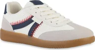 Trampki damskie - VAN HILL Trampki damskie niskie sznurowane wygodne buty rekreacyjne z dzianiny 841520, Kolor: Beżowy granatowy, Rozmiar: 38 - miniaturka - grafika 1