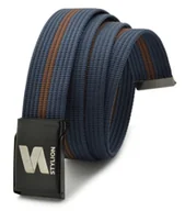 Paski - Pasek parciany STYLION granatowo-brązowy - ST-14 - miniaturka - grafika 1