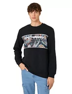 Bluzy męskie - Koton Męska bluza z nadrukiem Crew Neck, czarny (999), S - miniaturka - grafika 1