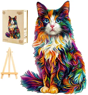 PUZZLE DREWNIANE DUŻE 200 ELEMENTÓW W DREWNIANYM PUDEŁKU KOLOROWY KOTEK - Puzzle - miniaturka - grafika 1