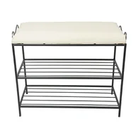 Szafki na buty - HowHomely Czarna metalowa półka na buty z pufą wzór Esy 10-969-1-E-cz - miniaturka - grafika 1