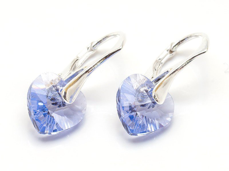Srebrne Kolczyki 925 Z Kryształami Swarovski Serca 10Mm Provence Lavender