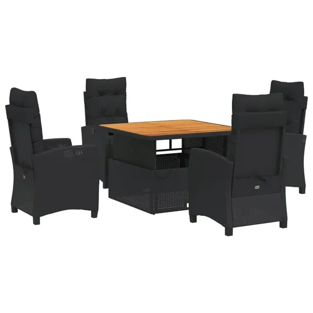 Zestaw mebli ogrodowych czarny, rattan PE, stół 110x110 cm, fotele 57x66x