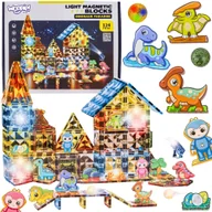 Klocki - WOOPIE Klocki Magnetyczne Konstrukcyjne Świecące 3D Park Dinozaurów 124el. - miniaturka - grafika 1