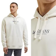 Bluzy męskie - Lee LOOSE LOGO HOODIE Ecru BARDZO LUŹNA BIAŁA BLUZA Z KAPTUREM KANGURKA L - miniaturka - grafika 1
