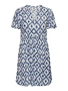 JdY Damska sukienka Jdystarr Life S/S V-Neck Dress WVN Noos, Cloud Dancer/Aop: aztek Blue Print, 34 - Sukienki - miniaturka - grafika 1