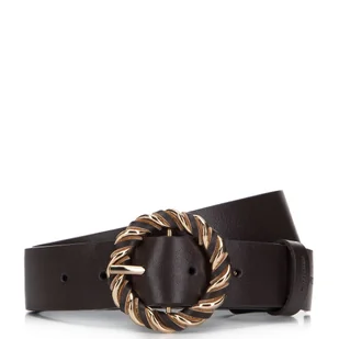 Damski pasek skórzany z okrągłą klamrą z plecionki ciemny brąz - Wittchen - Paski - miniaturka - grafika 1