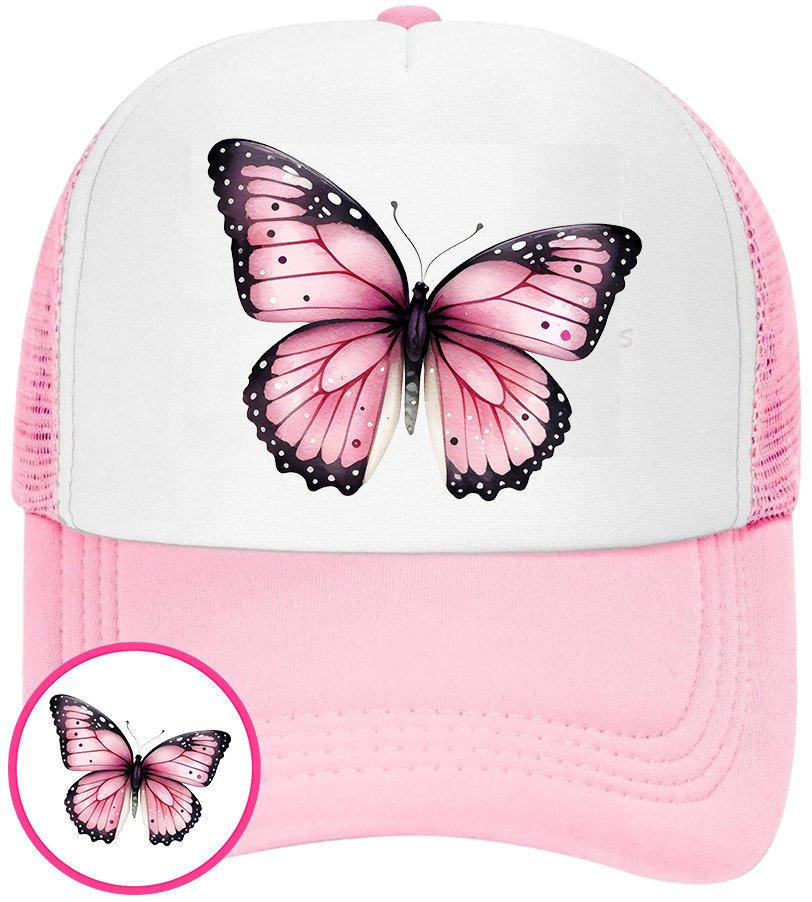 CZAPKA Z DASZKIEM MOTYLE MOTYL DLA DZIECI SIATKA RÓŻOWA BEJSBOLÓWKA