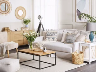 2 Bawełniane Poduszki Dekoracyjne Geometryczny Wzór 45 X 45 Cm Beżowo-niebieskie Eytelia - Poduszki dekoracyjne - miniaturka - grafika 5