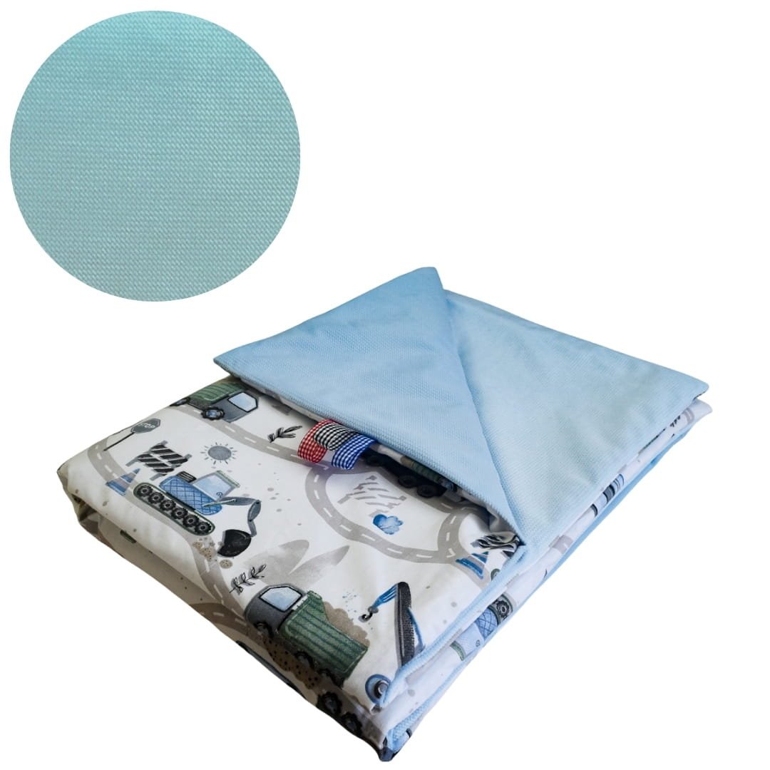 Kocyk Dziecięcy 75x100 Ocieplany Koparki Niebieskie Nowe/Niebieski Bawełna/Velvet