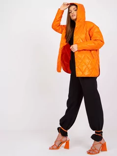 Kurtki damskie - Kurtka przejściowa pomarańczowy pikowana kaptur rękaw długi długość przed kolano długa pikowanie podszewka zatrzask - grafika 1