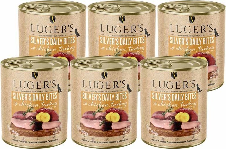 Karma mokra dla psa Luger's Silver's Daily Bites z kurczakiem, indykiem i ziemniakiem zestaw 6 x 800 g