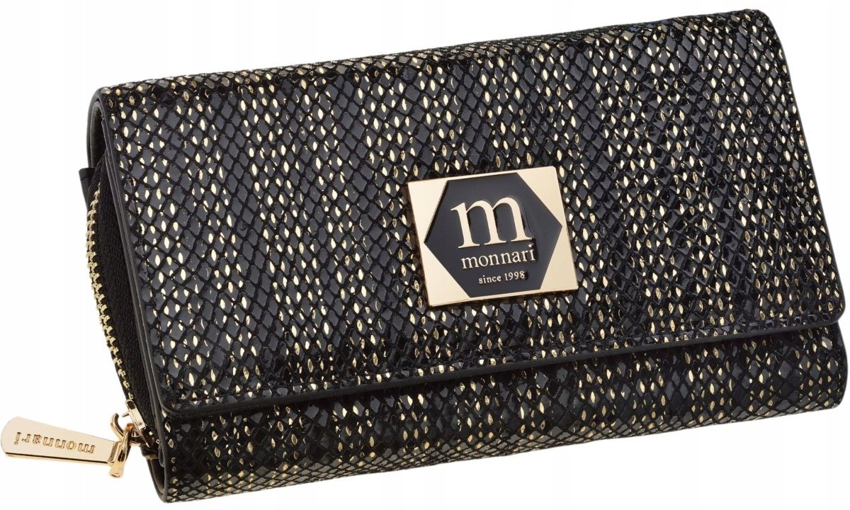 Monnari Portfel Damski Skórzany Elegancki Duży Pojemny Ze Wzorem Zamszowy