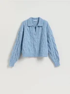 Swetry damskie - Reserved - Sweter z kołnierzykiem - jasnoniebieski - miniaturka - grafika 1