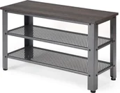 Szafki na buty - COSTWAY Ławka na buty z metalową ramą, stojak na buty z 2 półkami kratowymi, szafka na buty w stylu industrialnym, stolik konsolowy do wejścia, salon ciemnobrązowy i szary - miniaturka - grafika 1