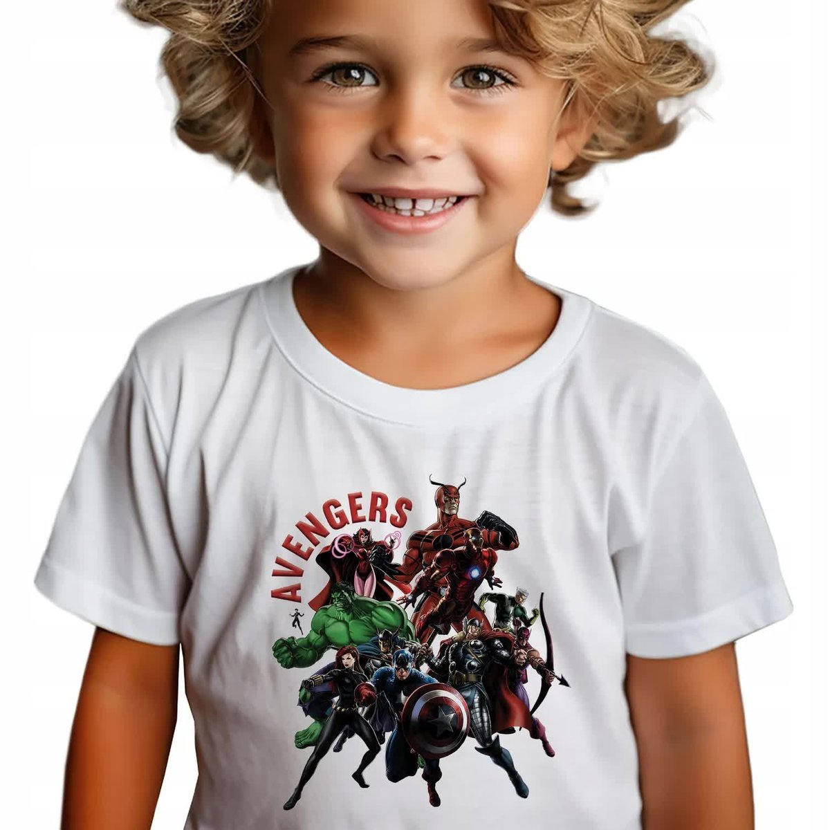 Koszulka Dziecięca Biała AVENGERS Superbohaterowie Wzory - 146-152 cm