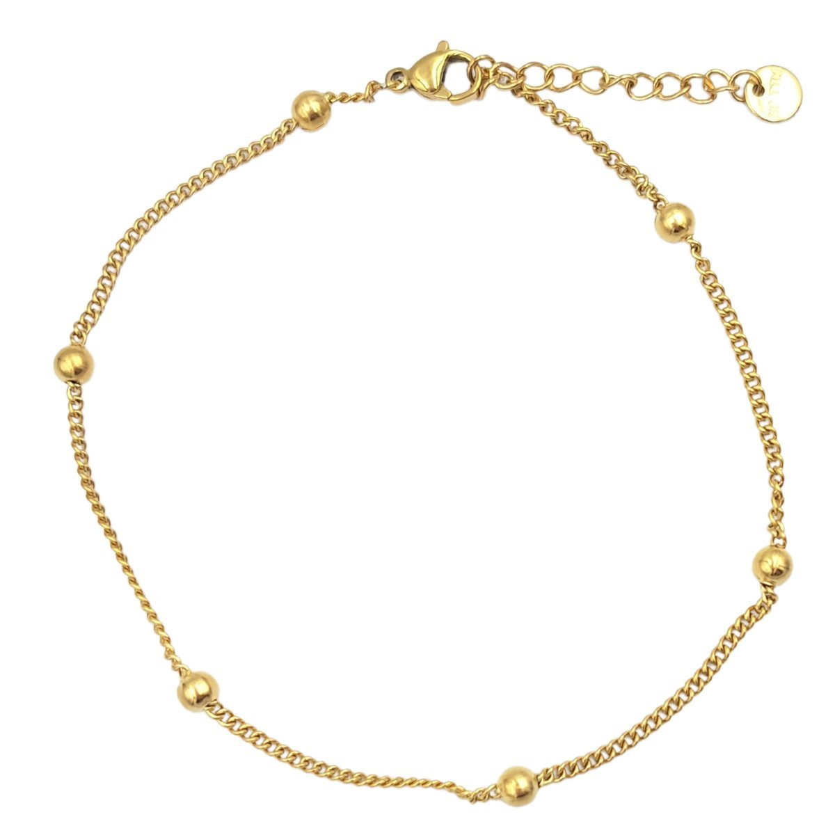 Bransoletka na kostkę kuleczki na pancerce - Pozłacana Stal Chirurgiczna