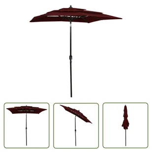 The Living Store 3-poziomowy parasol na aluminiowym słupku - bordowy - 2x2 m - Parasol Ogrodowy - Parasole ogrodowe - miniaturka - grafika 1