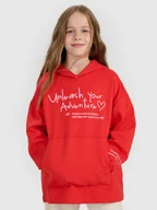 Bluzy dla dziewczynek - 4F Bluza dresowa oversize nierozpinana z kapturem dziewczęca - czerwona 122 (6-7 lat) - miniaturka - grafika 1