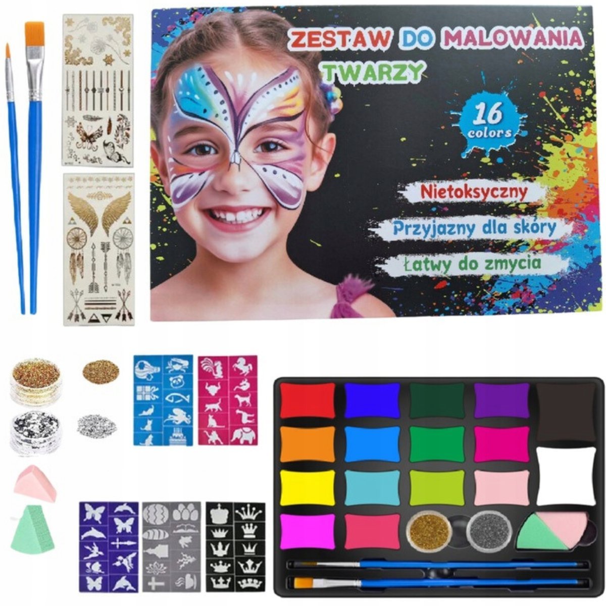 Farby Do Malowania Twarzy Dla Dzieci Tatuaze Zmywalne Szablony Zestaw 30 el