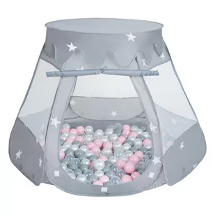 Selonis Namiot zamek NZ-100X z piłeczkami 6cm szary: perła-szary-transparent-pudrowy róż 105x90cm/100piłek - Maty edukacyjne - miniaturka - grafika 1