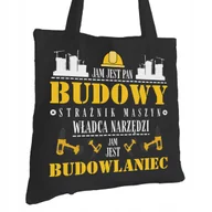 Torby i wózki na zakupy - Torba Bawełniana dla Budowlańca Czarna Na Prezent ekologiczna Trwały Nadruk - miniaturka - grafika 1