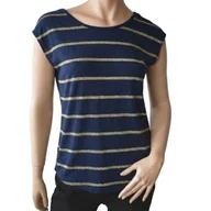 Koszulki i topy damskie - Koszulka damska Pieces Rammi Ss granatowa w złote paski-S - miniaturka - grafika 1