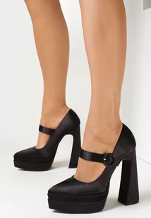 Czarne Czółenka Satynowe na Wysokim Słupku i Platformie Vinge - Czółenka - miniaturka - grafika 1