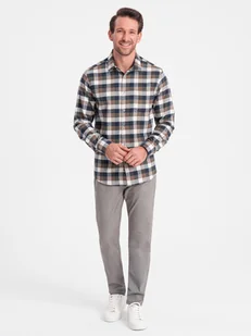 Męskie spodnie chino o dopasowanym kroju - ciemnobeżowe V5 OM-PACP-0151 - Ombre Clothing - Spodnie męskie - miniaturka - grafika 1