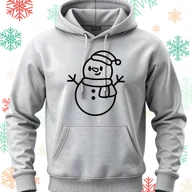 Bluzy męskie - Bluza uniwersalna typu kangurka z kapturem Bałwan rozmiar S jasnoszara świąteczna - miniaturka - grafika 1