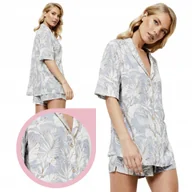 Piżamy damskie - Piżama Aruelle ADORIA SHORT koszula krótki rękaw szorty kwiaty szara - XS - miniaturka - grafika 1