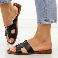 Klapki i japonki damskie - Czarne płaskie klapki damskie Sergio Leone sk091H - miniaturka - grafika 1