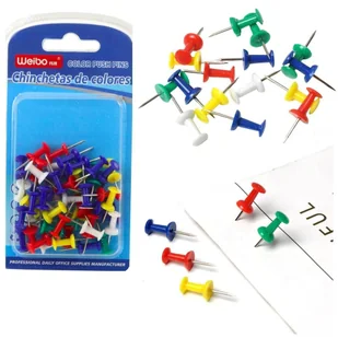 Leantoys Pinezki biurowe kolorowe 50szt - artykuł papierniczy - Pinezki - miniaturka - grafika 1