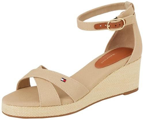 TOMMY HILFIGER Damska flaga CRISS-CROS MID WEDGE ESPAD Espadryle, BEŻOWA (chrzan), 36 UK, Beżowy chrzan, 39 EU