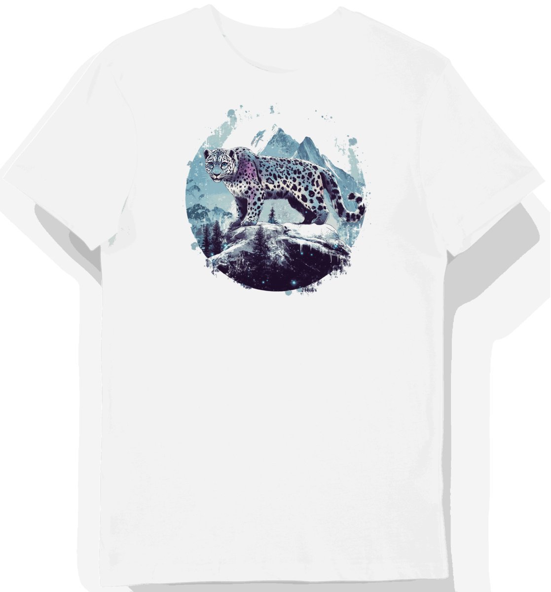 Koszulka męska biała z motywem śnieżnej pantery w górach S