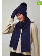 Czapki damskie - Soft Cashmere 3-częściowy zestaw w kolorze granatowym - miniaturka - grafika 1